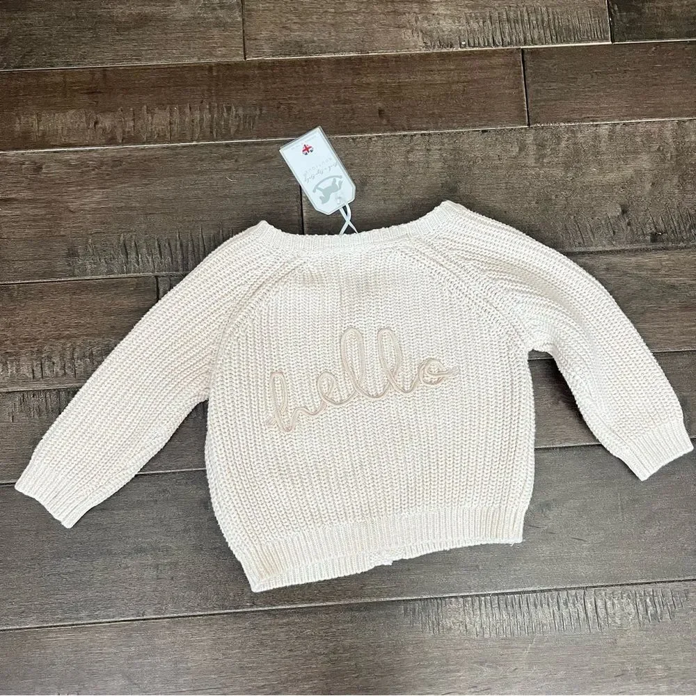 Rock a Bye Baby Boutique Embroidered Cardigan Sweater Baby 6-12M “Hello”